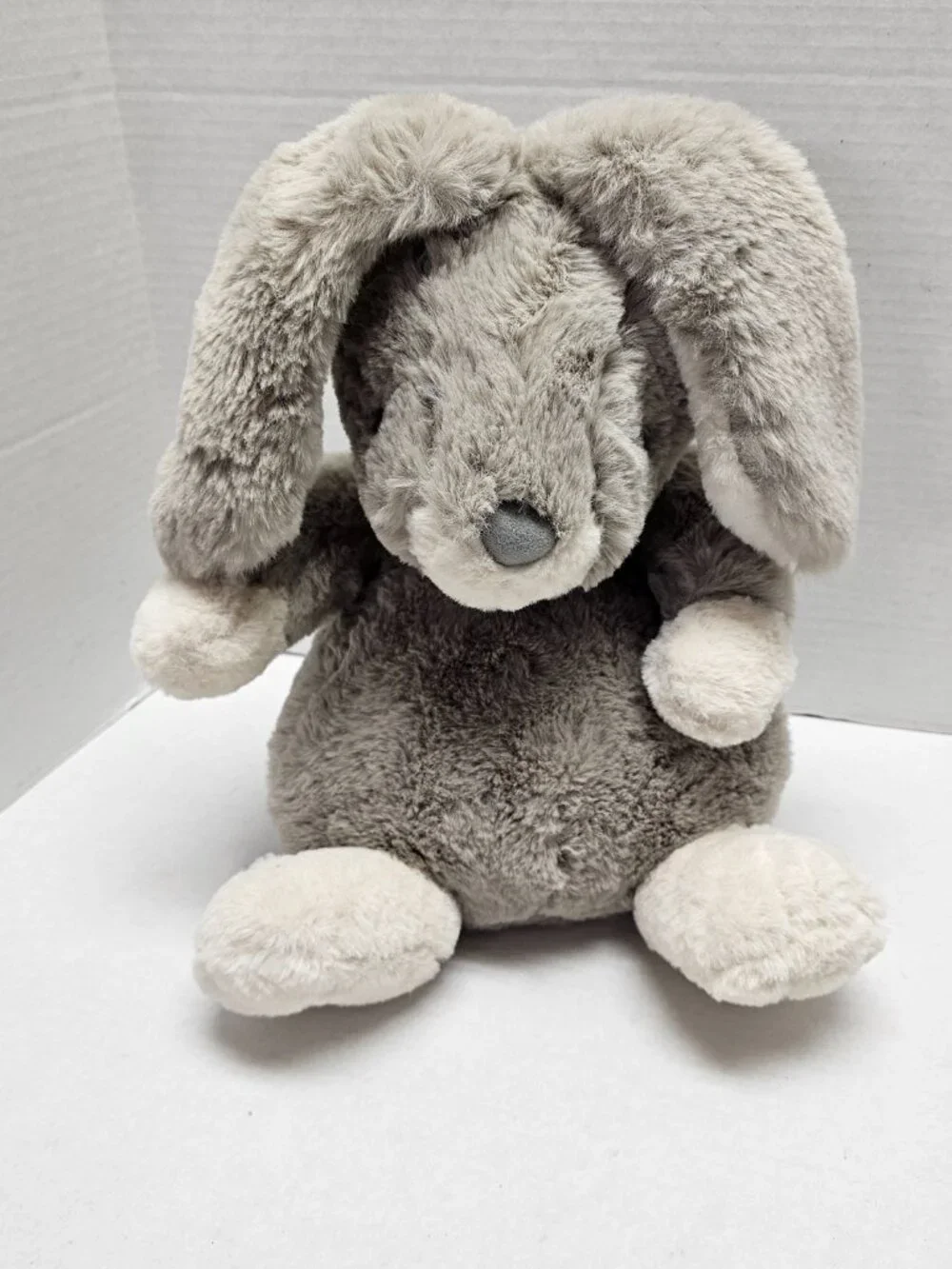 Rabbit Bunny Weighted Button Closure Plush Soft Gray Cream Animal KM 2330